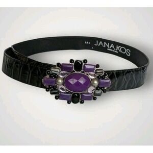 Jana Kos Belt Leatherock Buckle Rhinestones Chunky Fashion Purple Funky Cute S32
